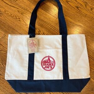 Trader Joe's Cream & Navy Canvas Tote Bag